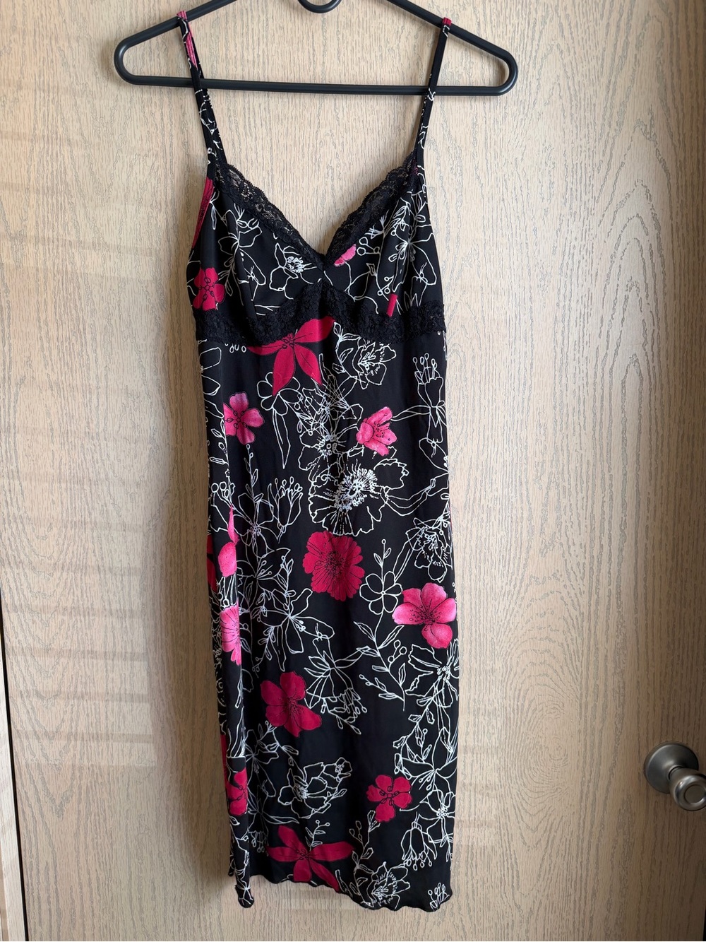 Black & Pink Floral Lace Slip Style Dress